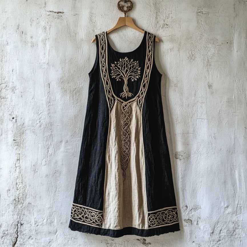 Vintage Viking Art Linen Sleeveless Maxi Dress artswardrobe