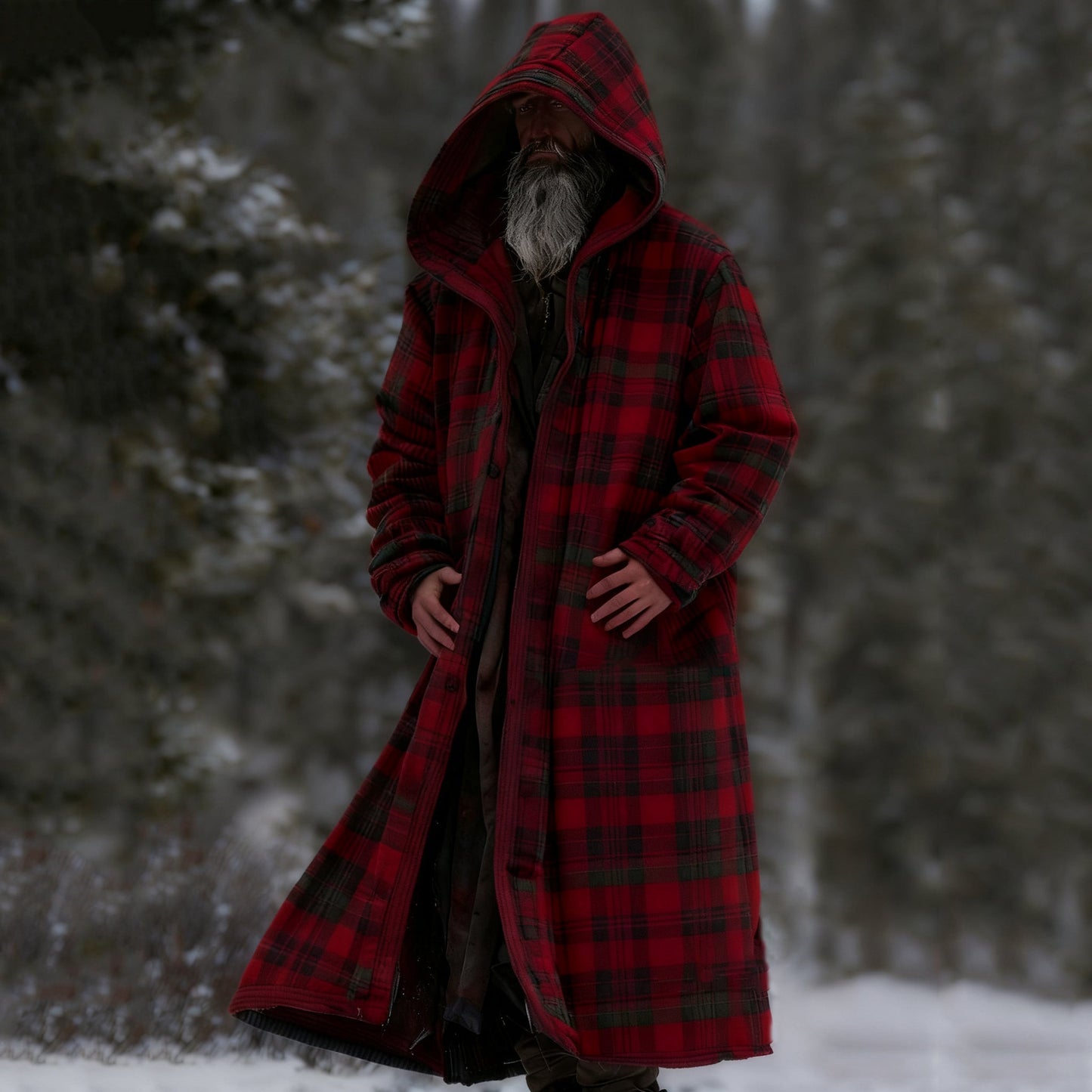 Comstylish Men's Autumn Winter Christmas Plaid Pattern Hooded Kaftan Cloak Jacket