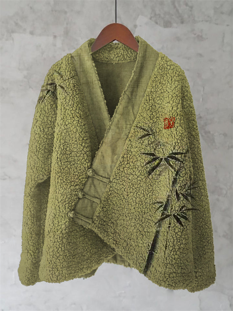 Comstylish Bamboo Japanese Art Cozy Fleece Kimono Cardigan