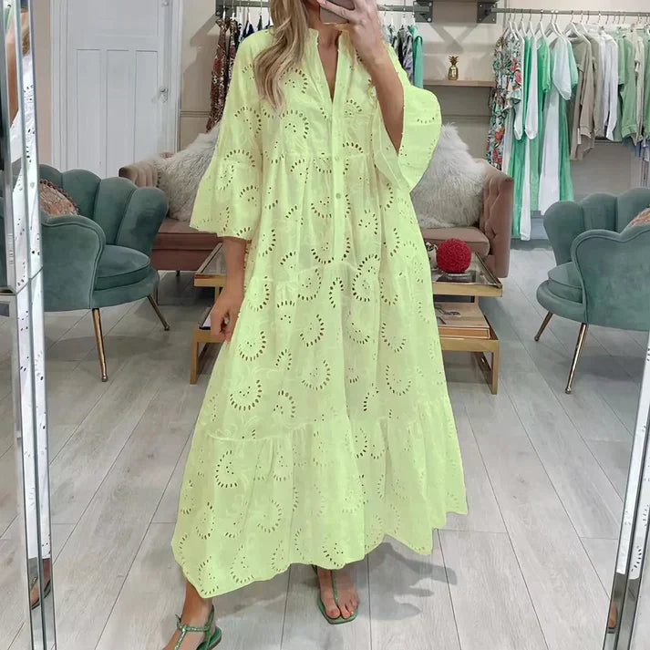 LM | Elegant dress with embroidered eyelets