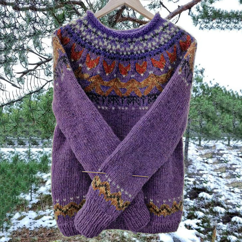 Vintage Icelandic Knit Jacquard Warmth Crew Neck Sweater(Unisex) elevenforest