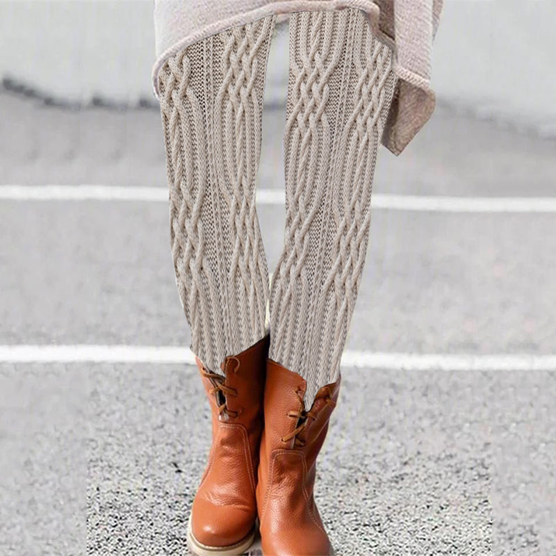 Vintage Geometry Aran Cable Knit Pattern Comfy Leggings elevenforest