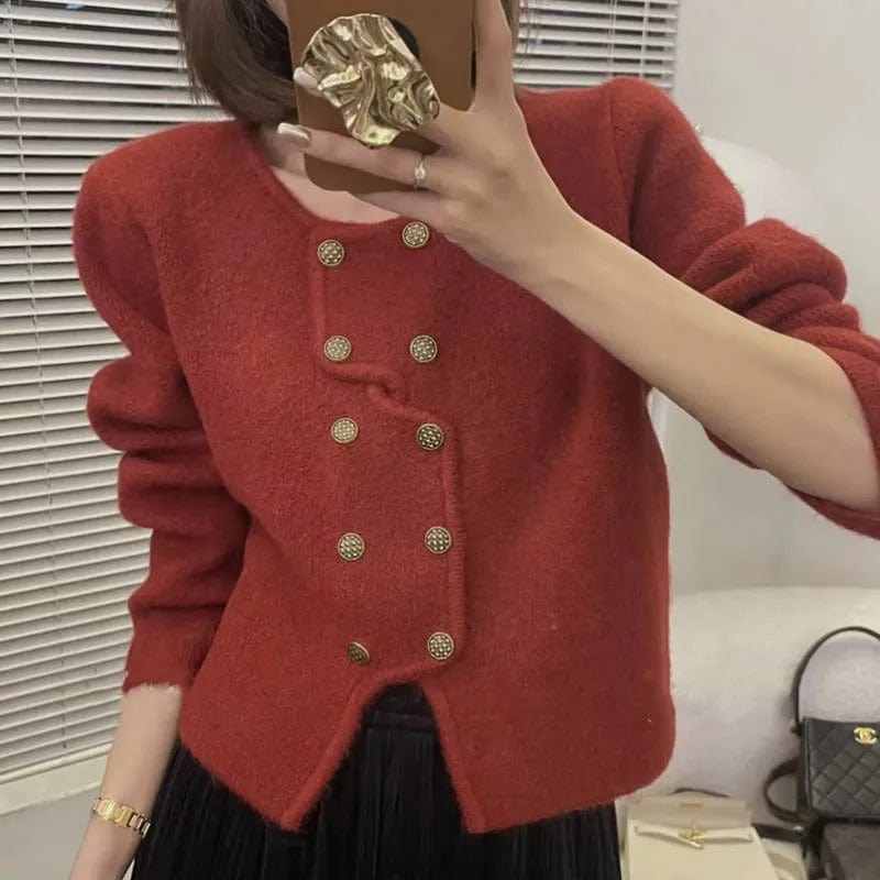LM | Women's sweater with double-breasted button placket