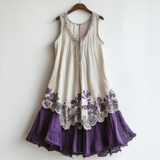 Vintage Lace Floral Embroidery Patchwork Art Tank Midi Dress artswardrobe