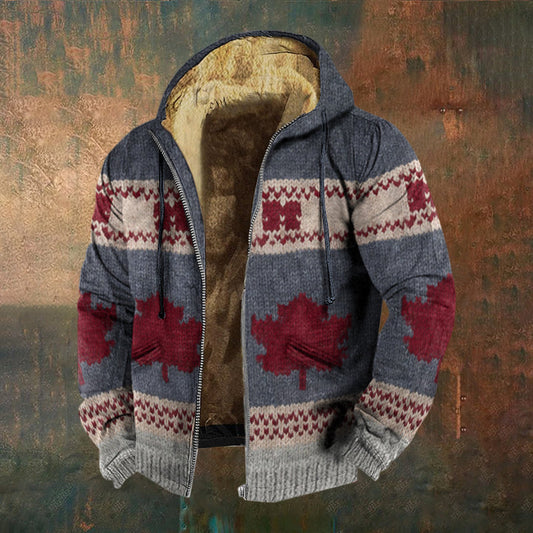 Men's Vintage Canadian Maple Leaf Flag Print Zip-up Jacket elevenforest