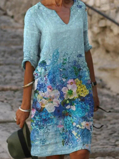 LM | Printed midi dress with V-neckline