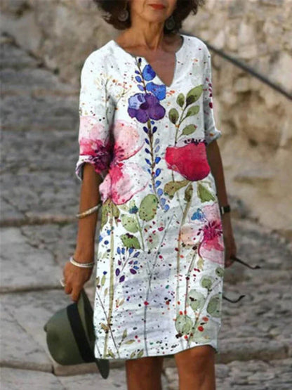 LM | Printed midi dress with V-neckline