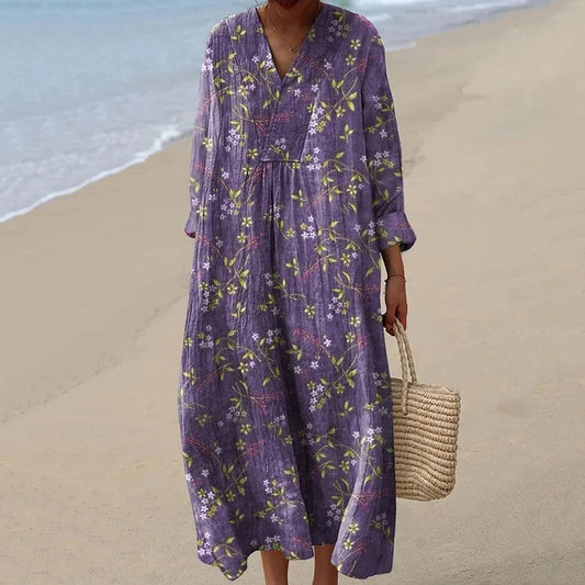 Vintage Tranquil Spring Lovely Floral Art Pattern Casual Midi Dress artswardrobe