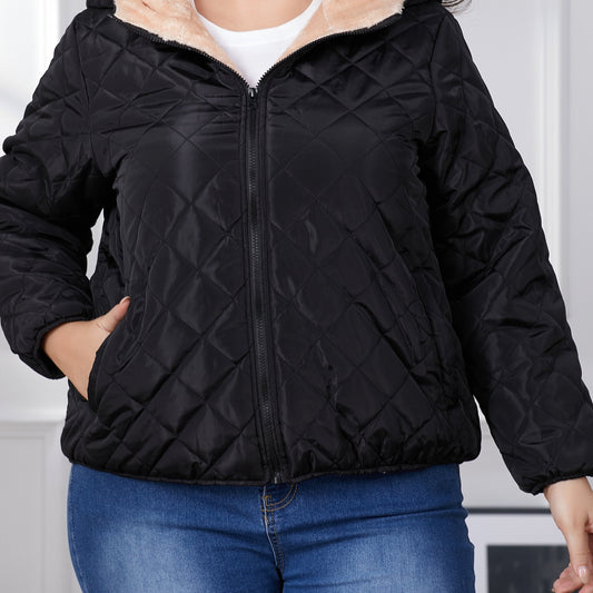 LM | Plus size color block quilted jacket with hood