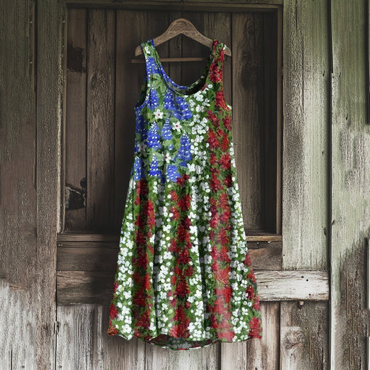 Women's American Independence Day Flag Print Sleeveless Dress artswardrobe