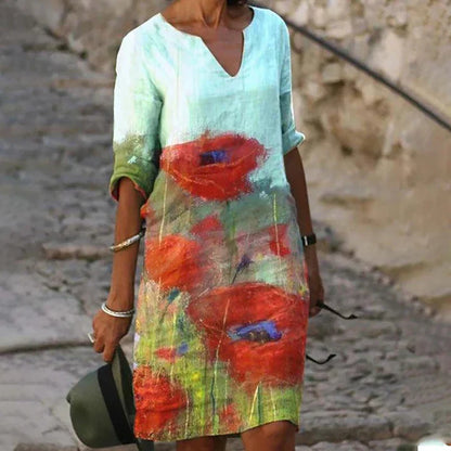 LM | Printed midi dress with V-neckline