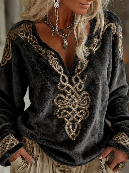 Comstylish Women's Viking Celtic Pattern Art Cozy Flannel Sweatshirt