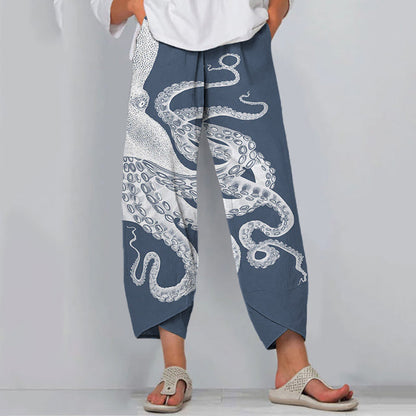 Comstylish Japanese Art Octopus Print Casual Pants