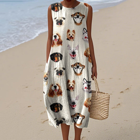 Women's Retro  Cool Dogs Picture Art Print Sleeveless Dress artswardrobe
