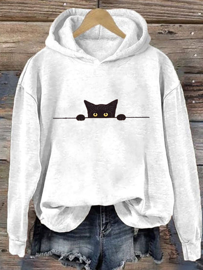 Comstylish Women's Casual Funny Black Cat Print Hoodie
