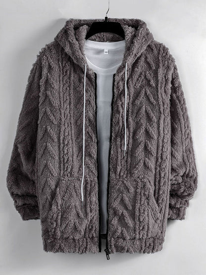 Men's Solid Color Warm Hooded Fleece Jacket artswardrobe
