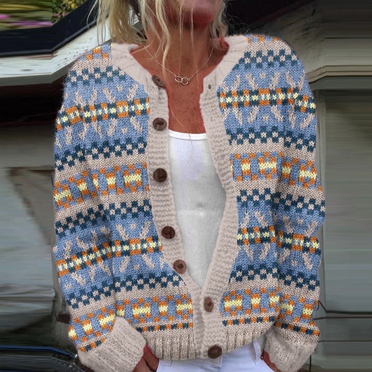 Vintage Tribal Geometric Knitted Sweater Cardigan elevenforest