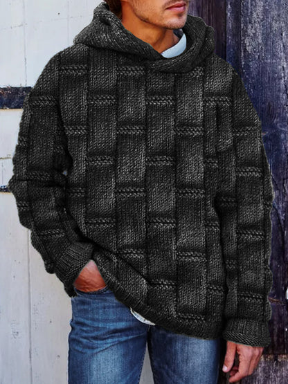 Men's Retro Woven Geometric Jacquard Cozy Hooded Sweater elevenforest