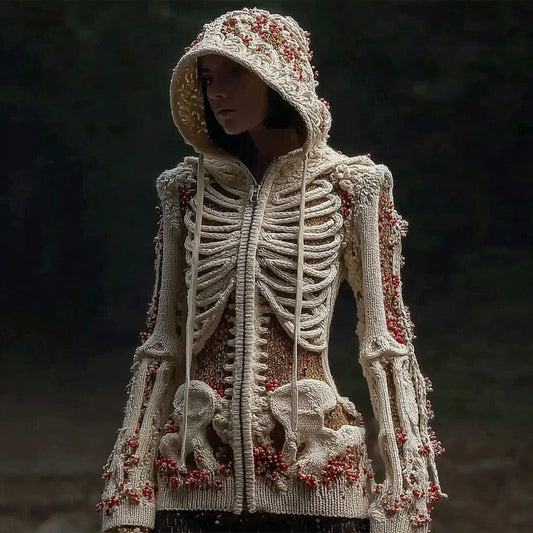 Women's Halloween Anatomy Art Colorblock Knit Zipper Cardigan Sweater artswardrobe