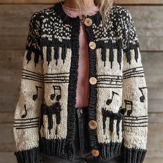 Vintage Musician Piano Keys & Music Notes Isle Cardigan artswardrobe