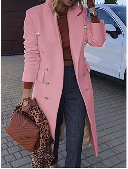 Lady'S Long Woolen Coat Multi-Button Woolen Coat