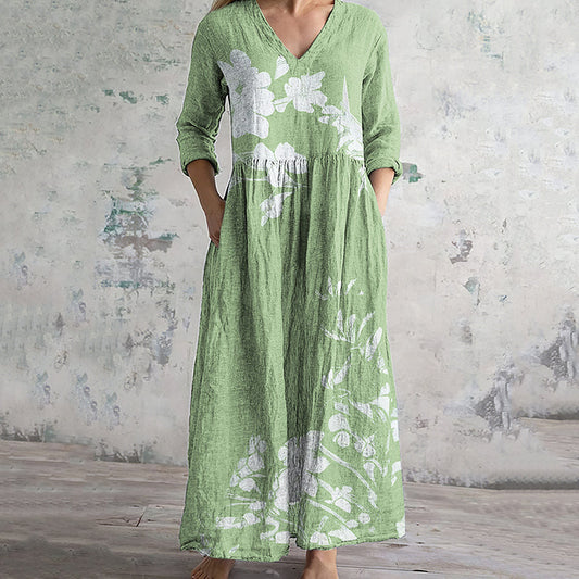 Vintage Floral Art Pattern Women's Linen Dress artswardrobe