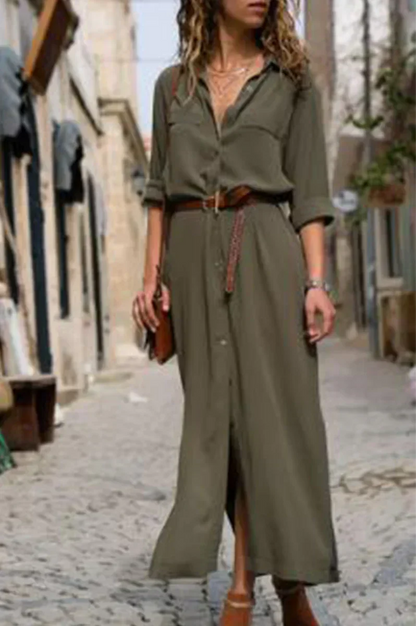 LM | Casual shirt dress with turn-down collar and monochrome patchwork