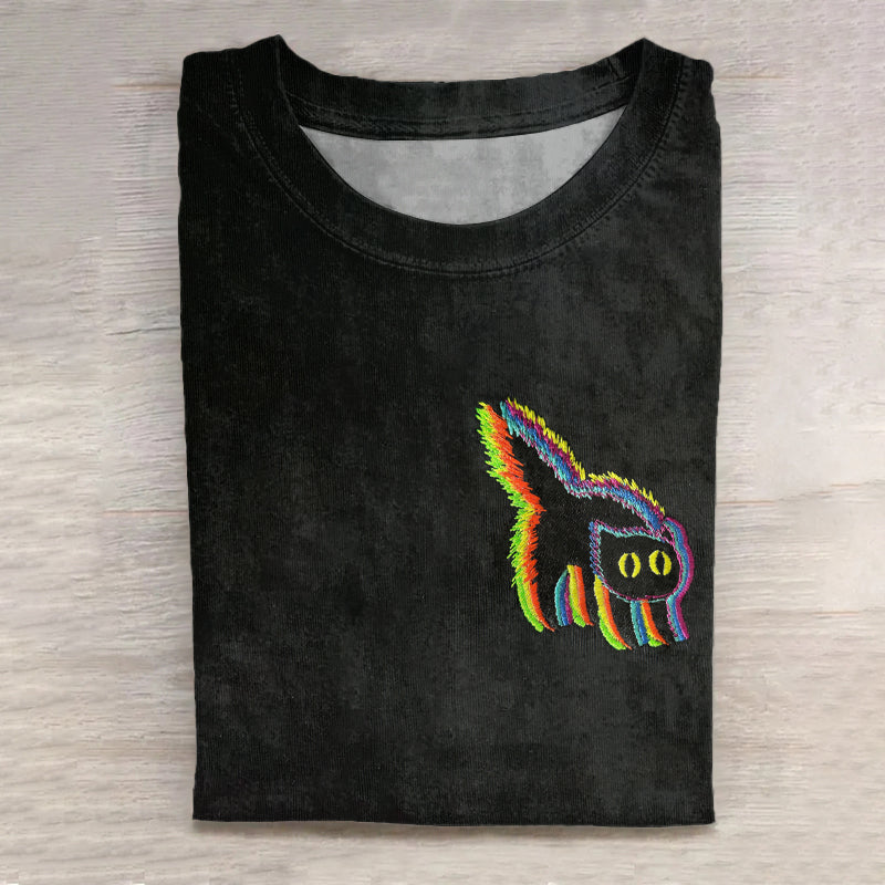 Women's Colorful Glitch Cat Art Short Sleeve T-shirt elevenforest