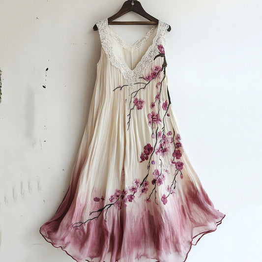 Vintage Cherry Blossom Floral Lace Gradient Art Comfy Tank Dress artswardrobe