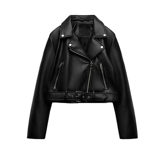 LM | PU jacket with zipper and belt
