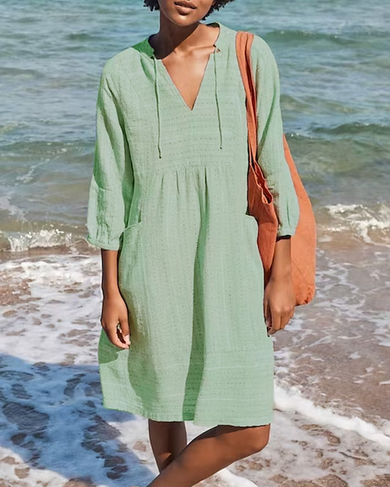 LM | A-line mini dress with V-neck, 3/4-length sleeves and pockets