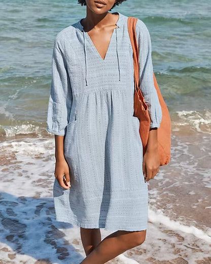 LM | A-line mini dress with V-neck, 3/4-length sleeves and pockets
