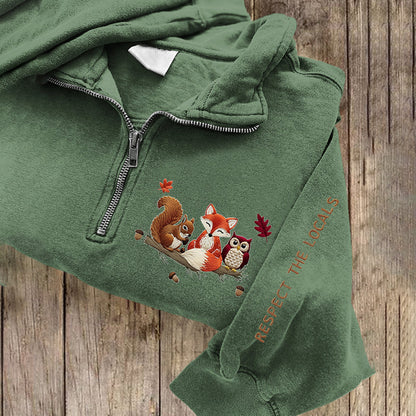 Respect The Locals Fox Embroidered Zip Up Sweatshirt artswardrobe