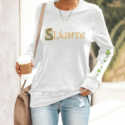 Comstylish St. Patrick's Day Slainte Print Crew Neck Casual Sweatshirt