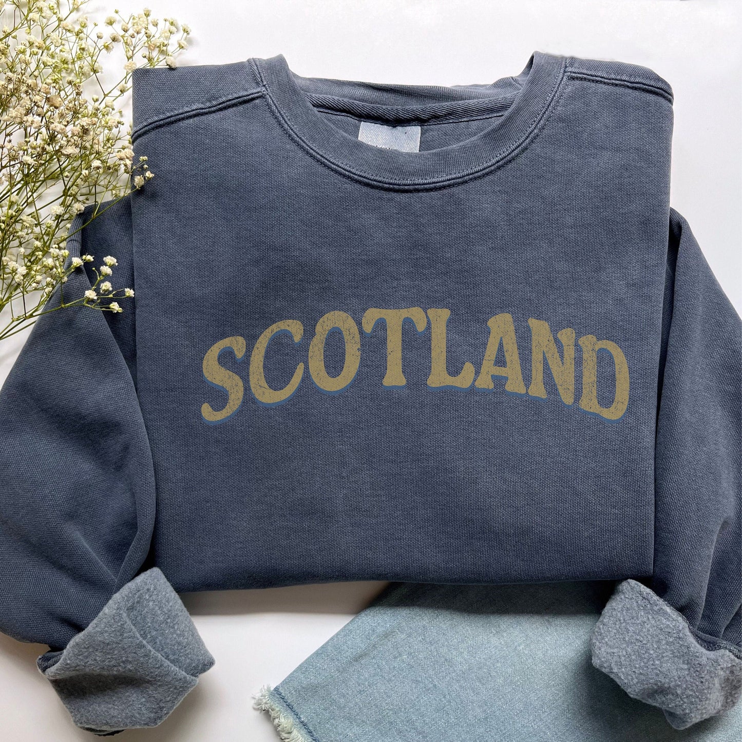 Comstylish Vintage Scotland Print Crew Neck Casual Sweatshirt