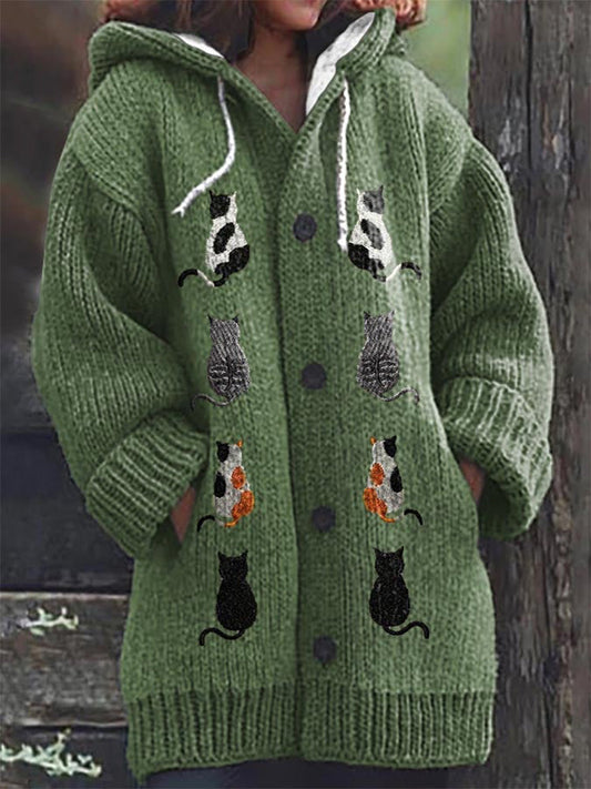 Comstylish Women's Cat Casual Print Cozy Knit Cardigan