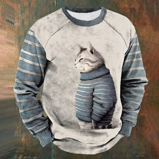 Men's Winter Funny Cute Wonderland Clothing Cat Printed Sweatshirt elevenforest