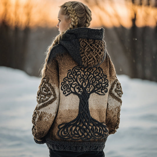 Vintage Tree Of Life Tie-dye Cozy Chunky Button Sweater Cardigan artswardrobe