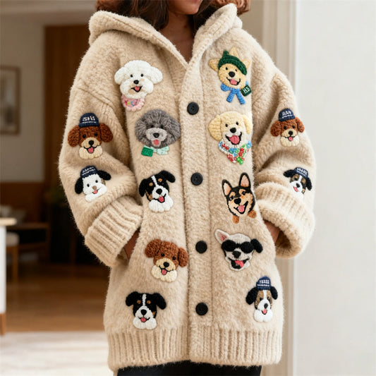 Comstylish Funny Pet Dog Design Women's Soft Hooded Cardigan