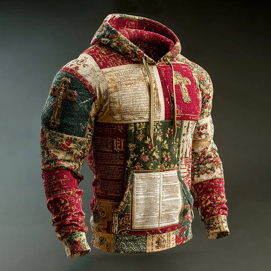 Comstylish Men's Christmas-themed Holly Cross Embroidered Hoodie