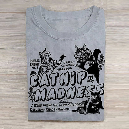 Funny Cat Round Print Neck Short Sleeve T-Shirt elevenforest