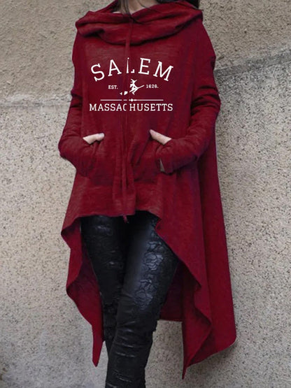 Comstylish Women's Salem Massachusetts Printed Irregular Long Sleeve Sweatshirt