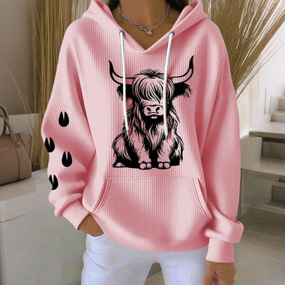 Women's Highland Cow Print Casual Hoodie artswardrobe