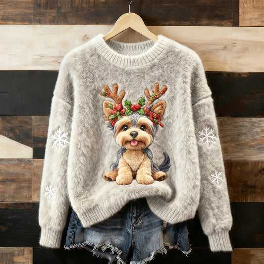 Comstylish Christmas Reindeer And Dog Plush Warm Wool Pullover