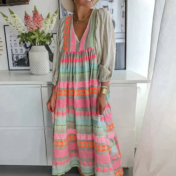 LM | Long-sleeved maxi dress with V-neckline