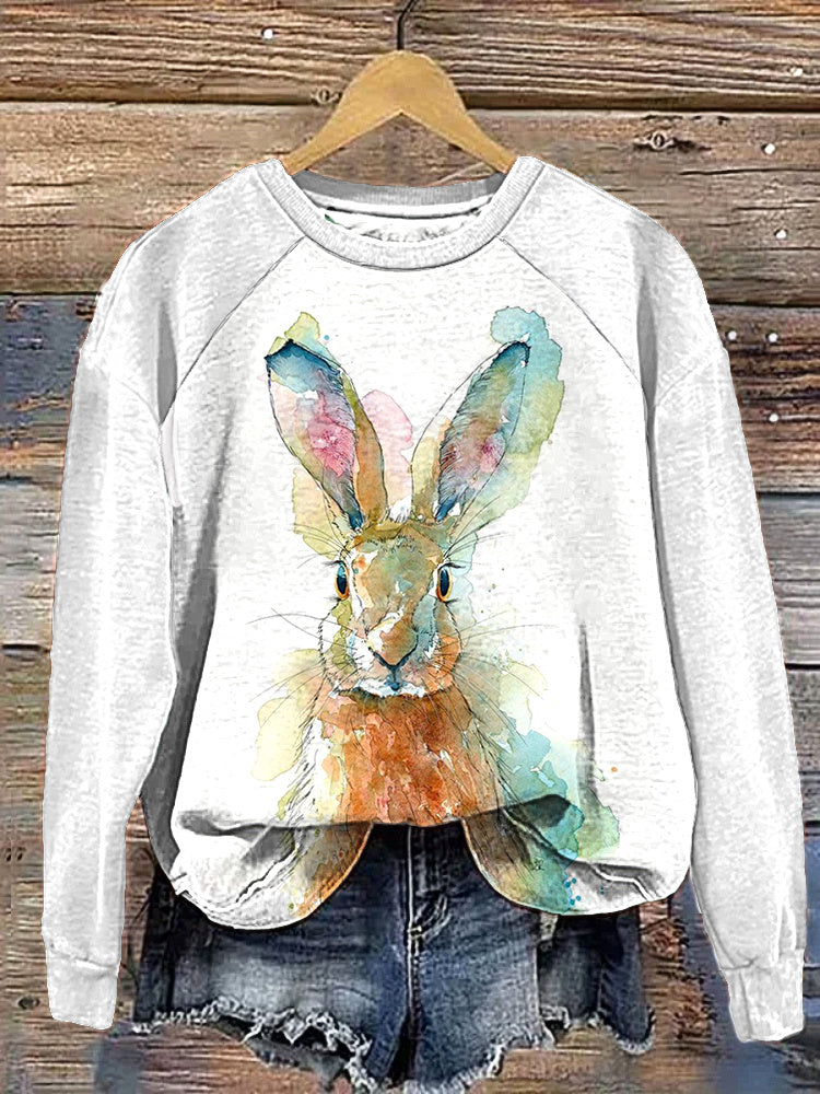 Watercolor Rabbit Casual Cozy Sweatshirt artswardrobe