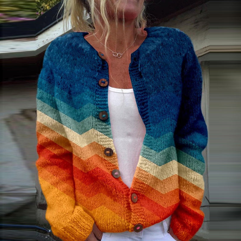 Gradient Print Long Sleeve Knitted Cardigan artswardrobe