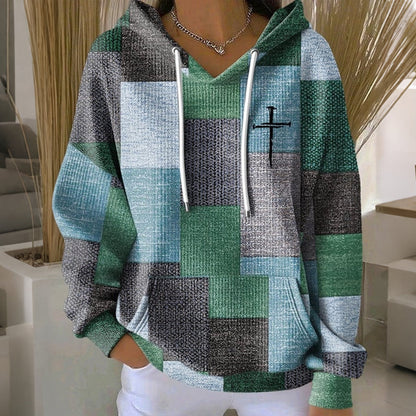 Comstylish Women's Retro Geometric Faith Print Long Sleeve Casual Hoodie