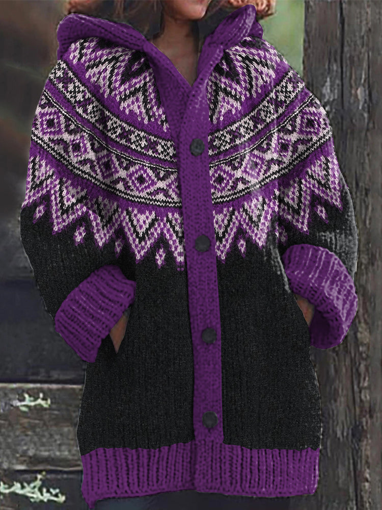 Women's Fairman Pattern Contrast Sweater Cardigan elevenforest