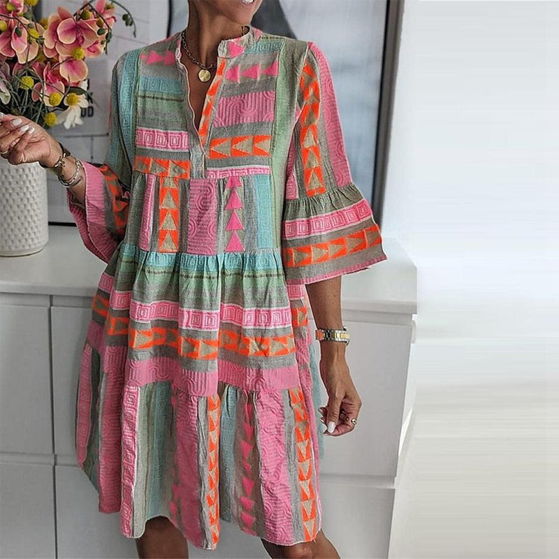 LM | Printed dress with V-neckline
